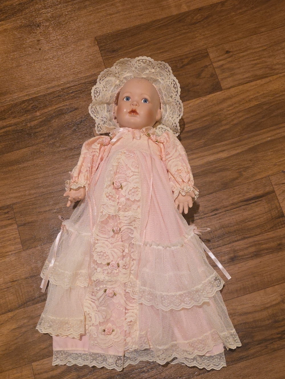Classic Pink Lace Baby Doll with Bonnet